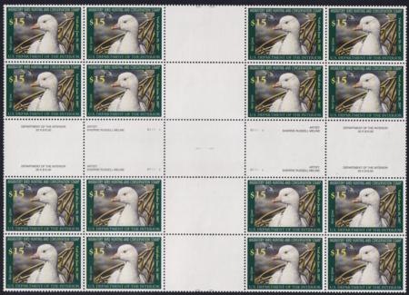 US RW73 Federal Duck Stamps NH + Cross Gutter Block Of 16 With Double Plate Blocks