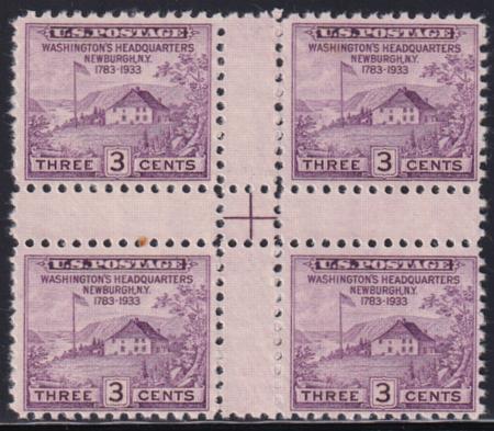 US 752 3¢ Newburgh Farley Mint Positions No Gum VF Centerline or Cross Gutter Block