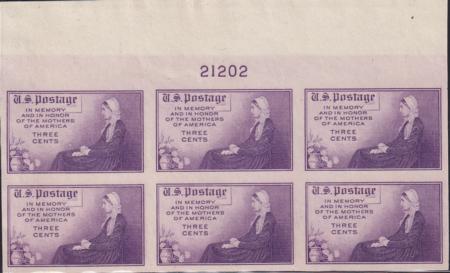 US 754 3¢ Mother's Day Farley Mint Positions No Gum VF Plate Block