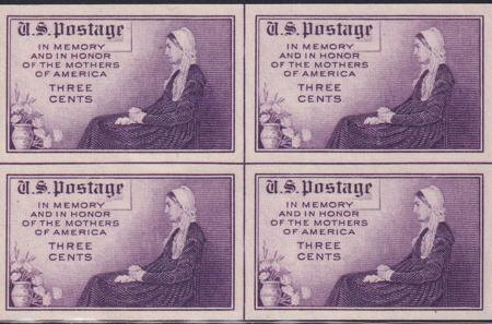 US 754 3¢ Mother's Day Farley Mint Positions No Gum VF Center Line Or Cross Gutter Block