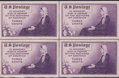US 754 3¢ Mother's Day Farley Mint Positions No Gum VF Center Line Or Cross Gutter Block