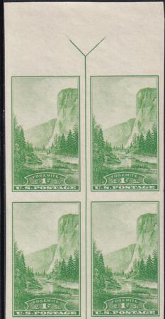 US 756 1¢ Yosemite Farley Mint Positions No Gum VF Top Or Bot. Arrow Block