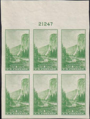US 756 1¢ Yosemite Farley Mint Positions No Gum VF Plate Block