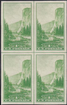 US 756 1¢ Yosemite Farley Mint Positions No Gum VF Center Line Or Cross Gutter Block