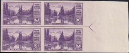 US 758 3¢ Mt. Rainier Farley Mint Positions No Gum VF Left Or Right Arrow Block