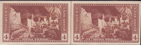 US 759 4¢ Mesa Verde Farley Mint Positions No Gum VF Horiz. Pair Vert. Ln.