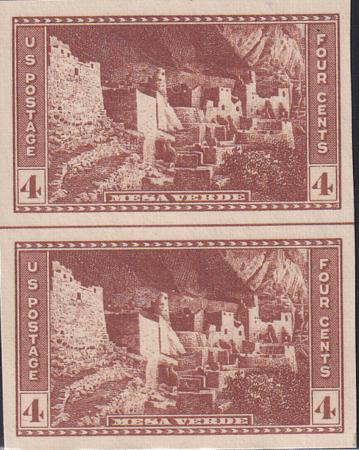 US 759 4¢ Mesa Verde Farley Mint Positions No Gum VF Vert. Pair Horiz. Line