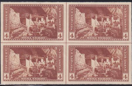 US 759 4¢ Mesa Verde Farley Mint Positions No Gum VF Center Line Or Cross Gutter Block