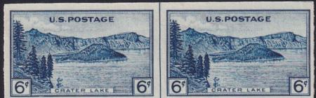 US 761 6¢ Crater Lake Farley Mint Positions No Gum VF Horiz. Pair Vert. Ln.