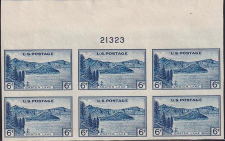 US 761 6¢ Crater Lake Farley Mint Positions No Gum VF Plate Block