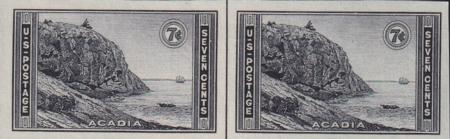 US 762 7¢ Acadia Farley Mint Positions No Gum VF Horiz. Pair Vert. Ln.