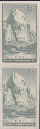 US 763 8¢ Zion Farley Mint Positions No Gum VF Vert. Pair Horiz. Ln.