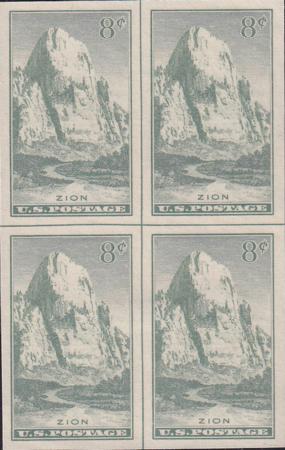 US 763 8¢ Zion Farley Mint Positions No Gum VF Center Line OR Cross Gutter Block