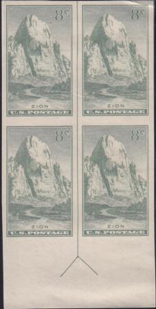 US 763 8¢ Zion Farley Mint Positions No Gum VF Top Or Bot. Arrow Block