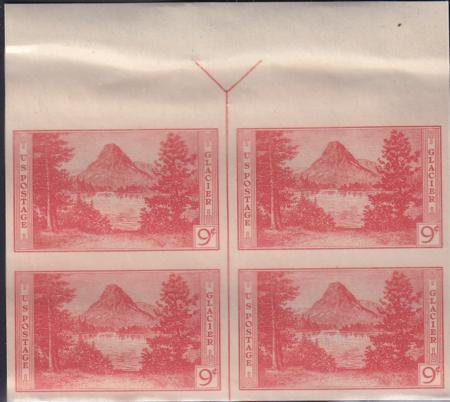 US 764 9¢ Glacier Farley Mint Positions No Gum VF Top Or Bot. Arrow Block