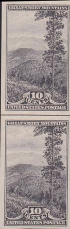 US 765 10¢ Great Smoky Farley Mint Positions No Gum VF Vert. Pair Horiz. Line