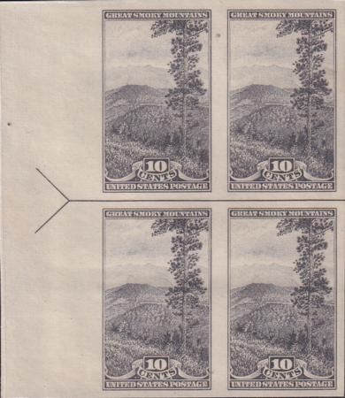US 765 10¢ Great Smoky Farley Mint Positions No Gum VF Left Or Right Arrow Block
