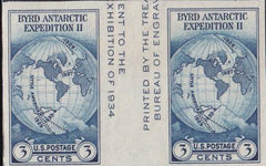 US 768a 3¢ Byrd S/S Farley Mint Positions No Gum VF Horiz. Pair Vert. Line