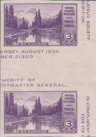 US 770a 3¢ Mt. Rainer S/S Farley Mint Positions No Gum VF Horiz. Pair Vert. Line