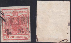 Austria 3a Used VF+ Strongly Ribbed Paper, Straight Line Plus Partial Pen Cancel, Piece It Was Soaked From Accompanies