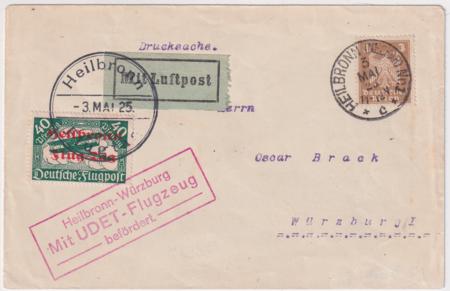 Germany 1925 Heilbronn - Wuerburg Flight Cover