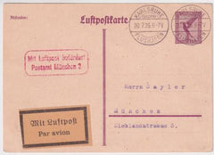 Germany 1926 Karlsruhe - Munich Flight on 15pf Postal Card