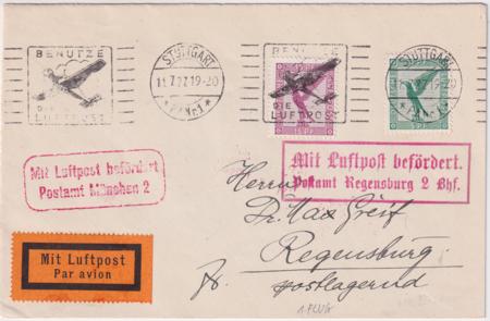 Germany 1927 Sttugart - Regensburg Flight Cover