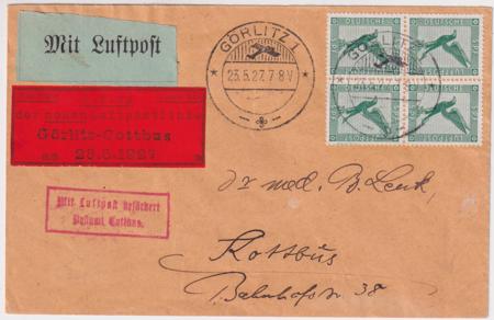 Germany 1927 Goerlitz - Cottbus First Flight Cover