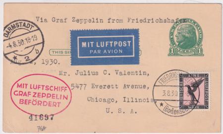 Germany 1930 Zeppelin Landing in Darmstadt with C32 on US 1c Card