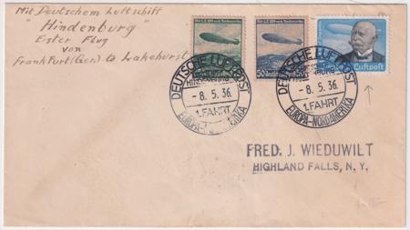 Germany 1936 1st North America Flight Cover with C56-C58