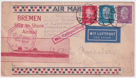 Germany 1929 Catapult Flight Cover, Bremen - NY on Roessler Cover