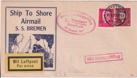 Germany 1929 Catapult Flight Cover, Bremen - New York