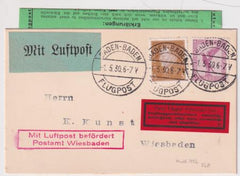 Germany 1930 First Flight Card Baden - Baden to Wiesbaden