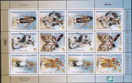 US 1038 Trust Territories Marshall Islands NH VF American Indian Dances Block