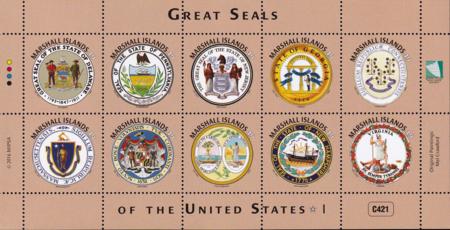 US 1134 Trust Territories Marshall Islands NH VF Great Seals Of 50 States Sheet 1; DE, etc