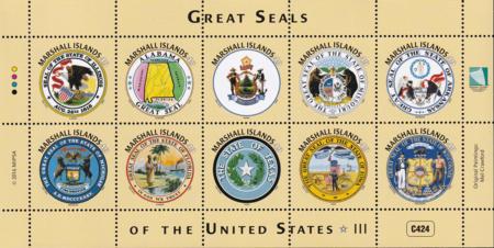 US 1136 Trust Territories Marshall Islands NH VF Great Seals Of 50 States Sheet 3; IL, etc