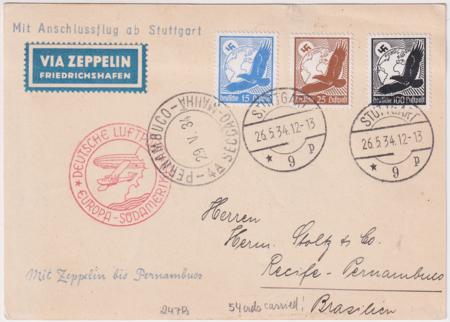 Germany 1934 Zeppelin 1st South American Flight on Sieger Card