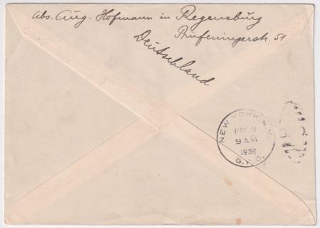 Germany 1936 1st Hindenburg  NA Flight Cover with Unusual Violet Cancel