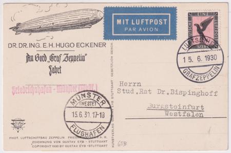 Germany 1930 Zeppelin Flight to Muenster On Eckener Card