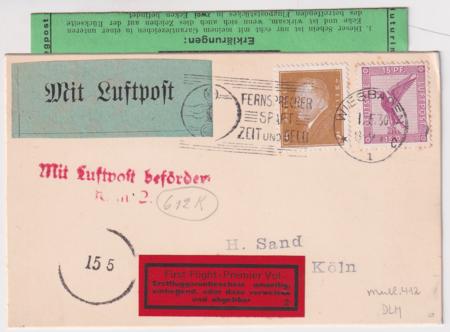 Germany 1930 First Flight Card Weisbaden - to Köln