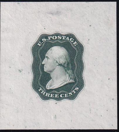 US Essays And Proof 11E13a Mint XF Washington Essay By Danforth, Bald + Co In Green On India, Re-engraved Die. Small Hinge Thin As Often With India Perfs Rare!