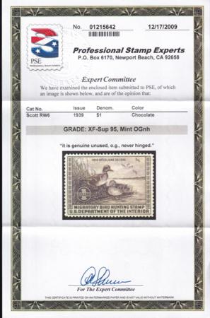 US RW6 Duck Stamps Mint NH XF-SUP PSE-95 Cert. Pristine + Beautiful!