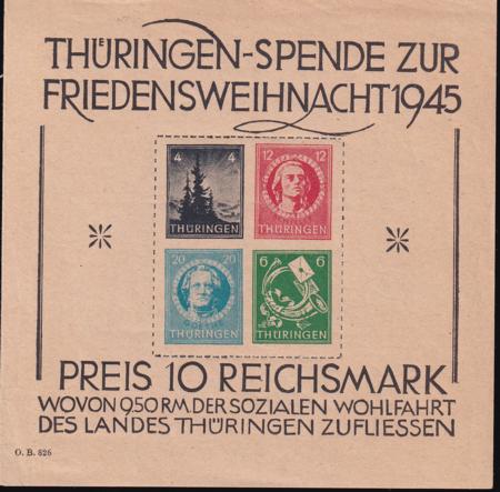 Germany 16N7B Var Thuringer Mi Block 2v Appears NH But Slight Mount Glazing At Center. Rare Paper Type V With Clearly Visible Silk Threads In Paper Signed Sturm