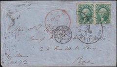 US 32 FDCS And Better Covers Pair On Cover Cambridge, MA To Paris. Stamps Erased Due To Heavy Content. OCT 1857