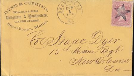 US 65 FDCS And Better Covers VF 1863(Sep 1) Skowhegan, Maine ADV. C/C W/Fancy Star Cancel