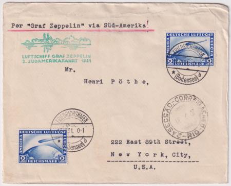 Germany 1931 3rd South America Zeppelin Flight with C36