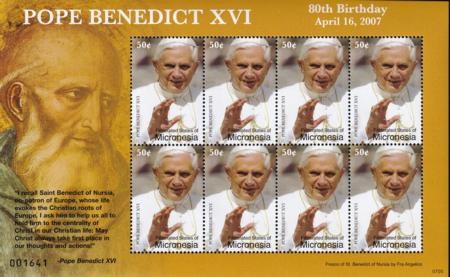 US 729a Trust Territories Micronesia NH VF Pope's 80th Birthday M/S Of 8