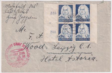 Germany 1936 Graf Zeppelin Flight Cover to Leipzig, Music Themed Frankingg