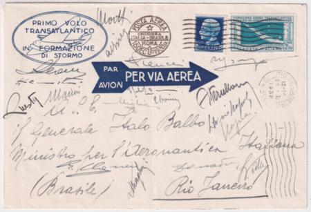 Italy 1930 Balbo Transatlantic Squadron Rome - Rio, Signed by Pilots