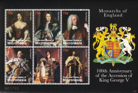 US 890 Trust Territories Micronesia NH VF British Monarchs M/S